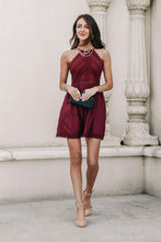 Load image into Gallery viewer, Hailey Lace Halter Dress in Wine - FINAL SALE