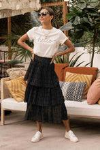 Load image into Gallery viewer, Tiered Polka Dot Midi Skirt in Black