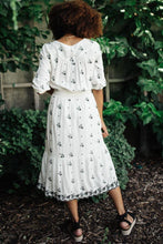 Load image into Gallery viewer, Embroidered Peasant Midi Dress in Ivory