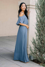 Load image into Gallery viewer, Toni Off the Shoulder Maxi Dress in Slate Blue