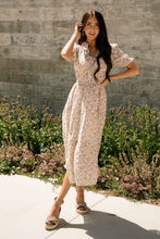 Load image into Gallery viewer, Floral Pintuck Midi Dress in Taupe