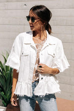 Load image into Gallery viewer, Emelie Ruffle Denim Jacket in White
