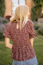 Load image into Gallery viewer, Smocked Ditzy Floral Peplum Top
